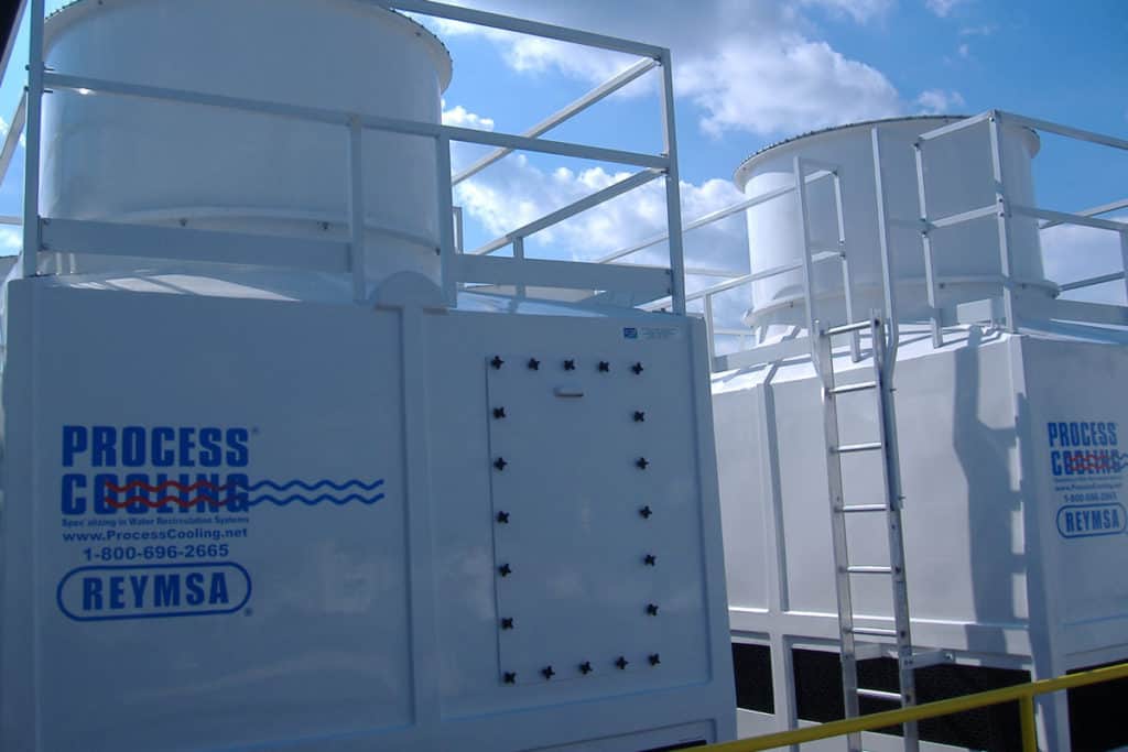 A white Process Cooling tower side view.