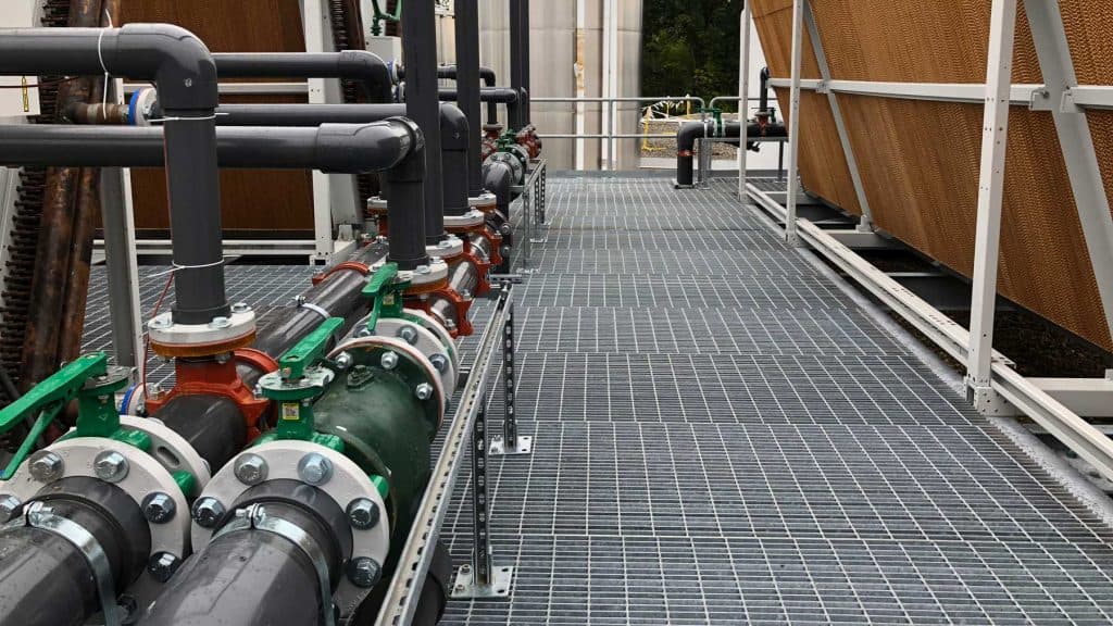 The pipes of an adiabatic cooler.